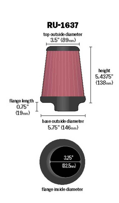 K&N Universal Clamp-On Air Filter 3-1/4in FLG / 5-3/4in B / 3-1/2in T / 5-7/16in H