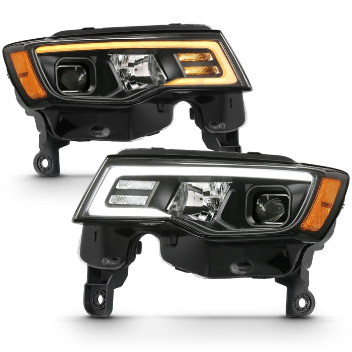 ANZO 2017-2018 Jeep Grand Cherokee Projector Headlights w/ Plank Style Switchback - Chrome w/ Amber