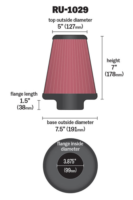 K&N Universal Clamp-On Air Filter 3-7/8in FLG / 7-1/2in B / 5in T / 7in H