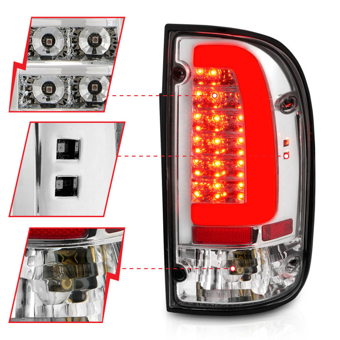 ANZO 1995-2004 Toyota Tacoma LED Taillights Chrome Housing Clear Lens (Pair)