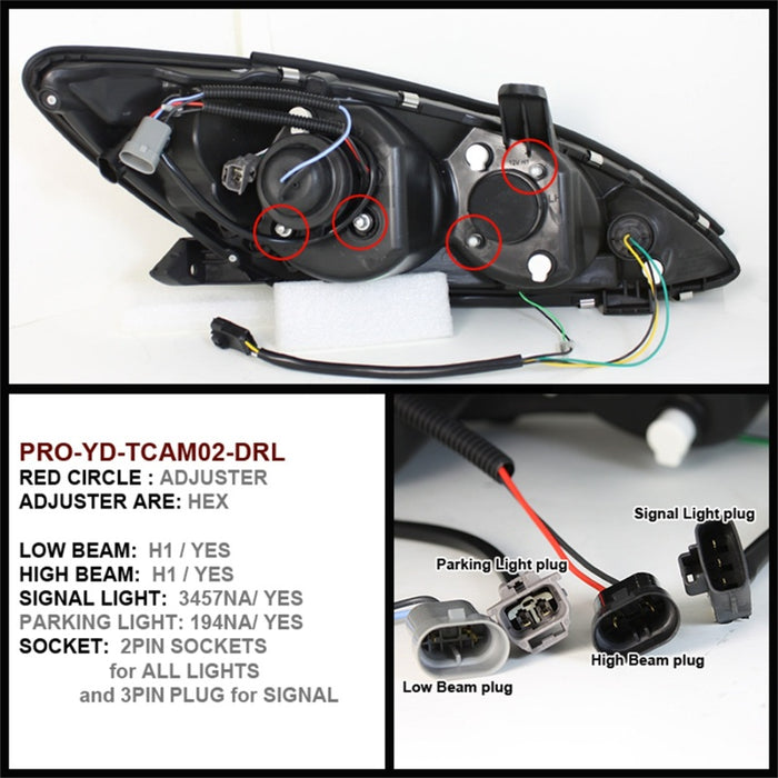 Spyder Toyota Camry 02-06 Projector Headlights DRL Black High H1 Low H1 PRO-YD-TCAM02-DRL-BK