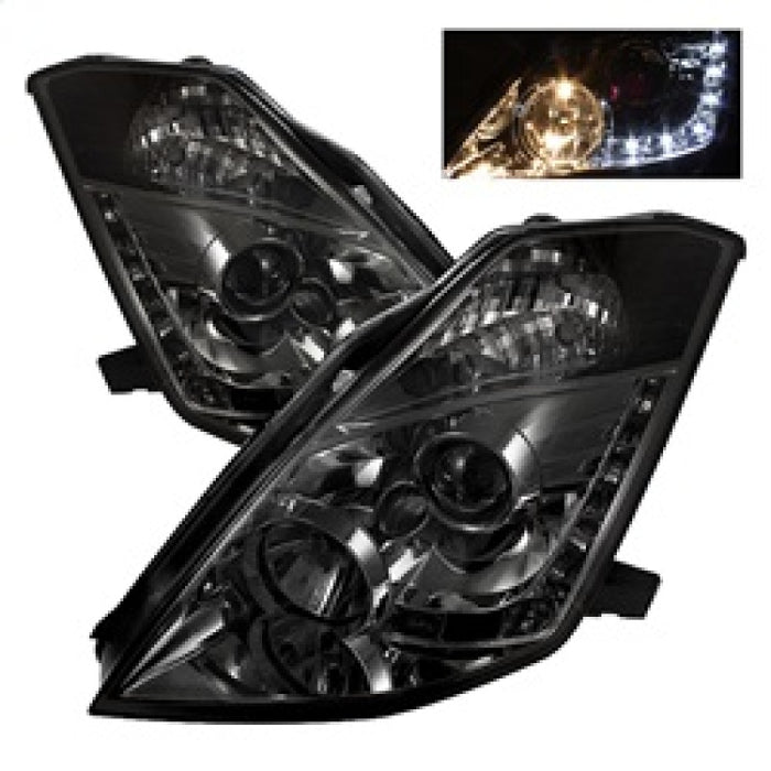 Spyder Nissan 350Z 03-05 Projector Headlights Halogen Model Only - DRL Smoke PRO-YD-N350Z02-DRL-SM