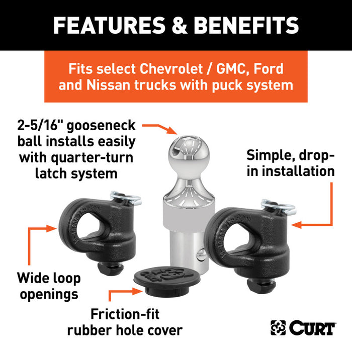 Curt OEM Puck System 2-5/16in Gooseneck Ball & Safety Chain Anchor Kit