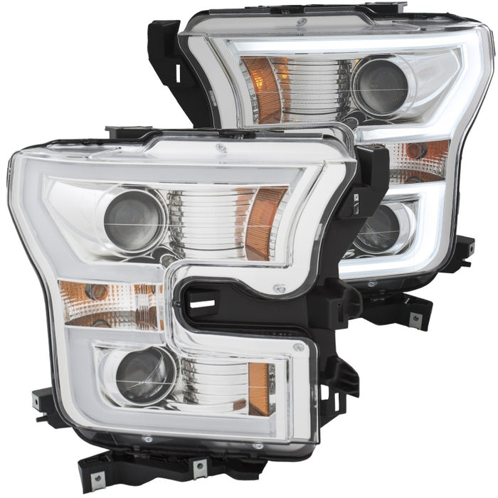 ANZO 2015-2017 Ford F-150 Projector Headlights w/ Plank Style Switchback Chrome w/ Amber