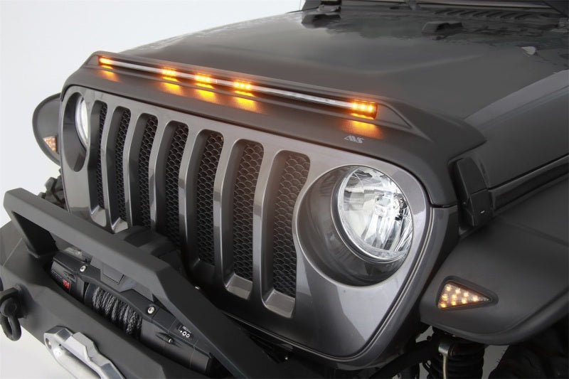 AVS 2007-2018 Jeep Wrangler JK Aeroskin Low Profile Hood Shield w/ Lights - Black