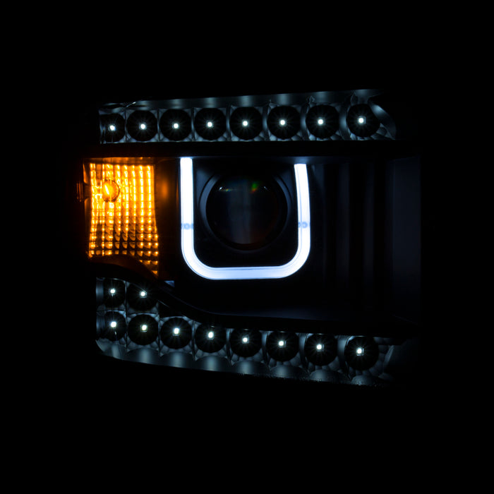 ANZO 2014-2015 Gmc Sierra Projector Headlights w/ U-Bar Black
