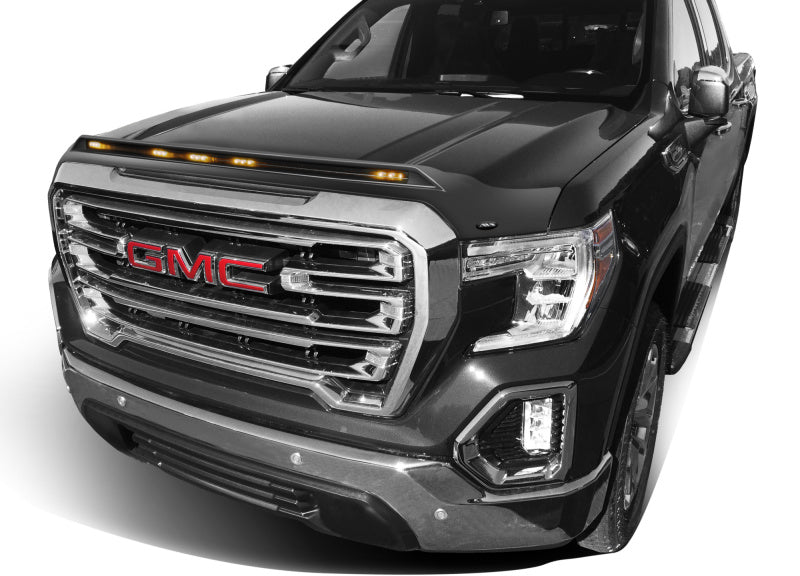 AVS 19-22 GMC Sierra 1500 Aeroskin Low Profile Hood Shield w/ Lights - Onyx Black