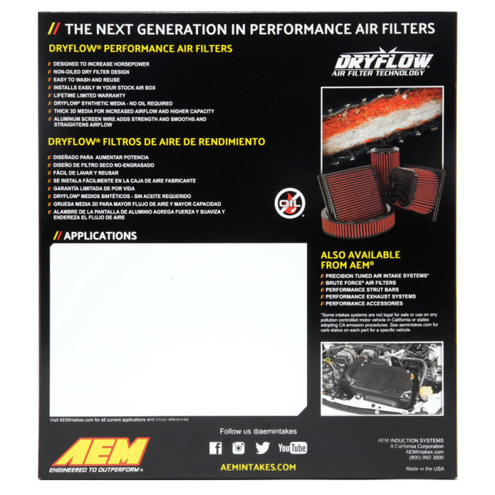 AEM 95-02 Toyota 4 Runner 3.4L / 92-97 Lexus SC300/SC400 3.0L/4.0L DryFlow Air Filter