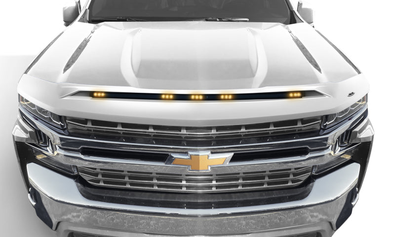 AVS 19-22 Chevy Silverado 1500 (Excl. ZR2/LT TB) Aeroskin Low Pro Hood Shield w/ Lights - Summit Wht